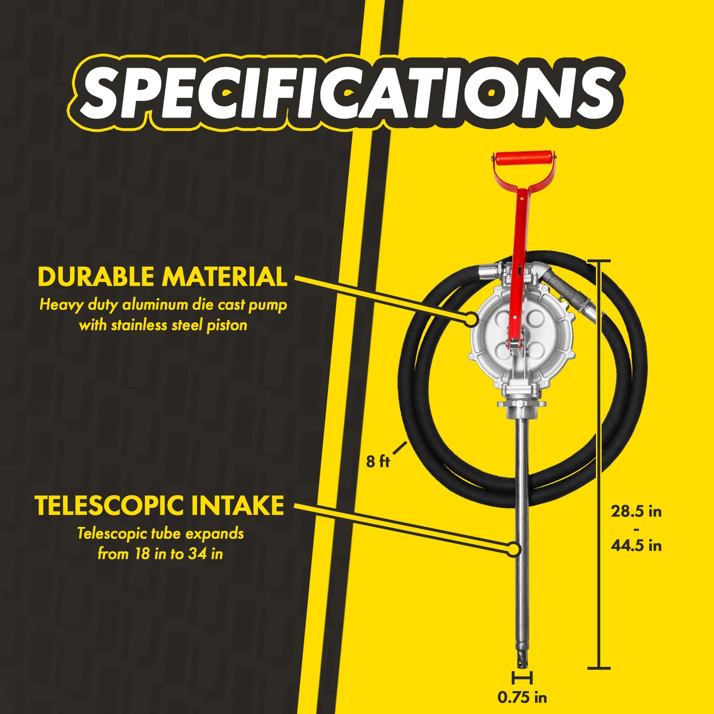 KTDA01 Manual Double Diaphragm Drum Pump: For 15–55 Gallon Drums Gas, Diesel & Oil