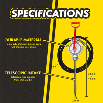 KTDA01 Manual Double Diaphragm Drum Pump: For 15–55 Gallon Drums Gas, Diesel & Oil