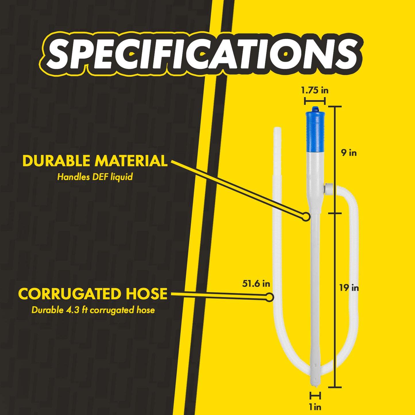 KTDEF01 DEF Battery Pump: 3.2 GPM, Narrow Outlet, Manual Nozzle, 51in Hose