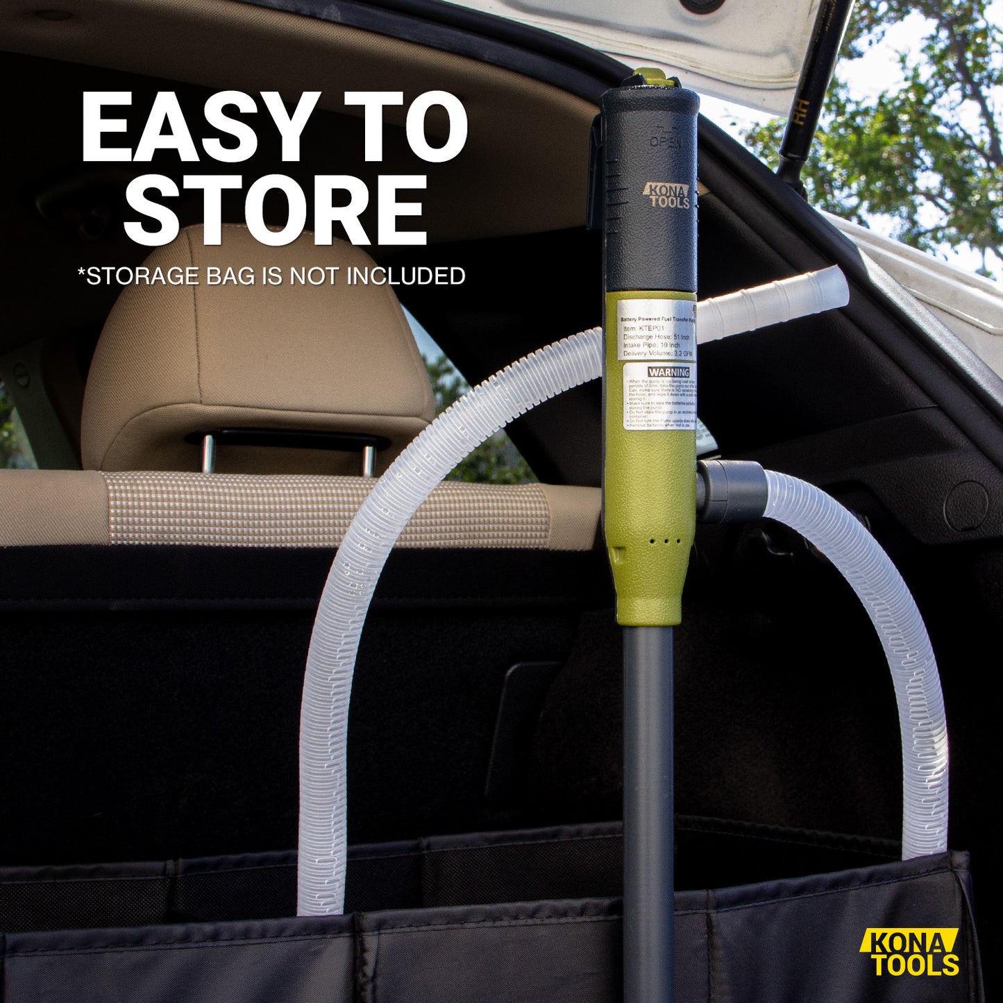 KTEP01 Portable Fuel Pump 3.2 GPM: Battery Powered, 19in Tube, 51in Hose