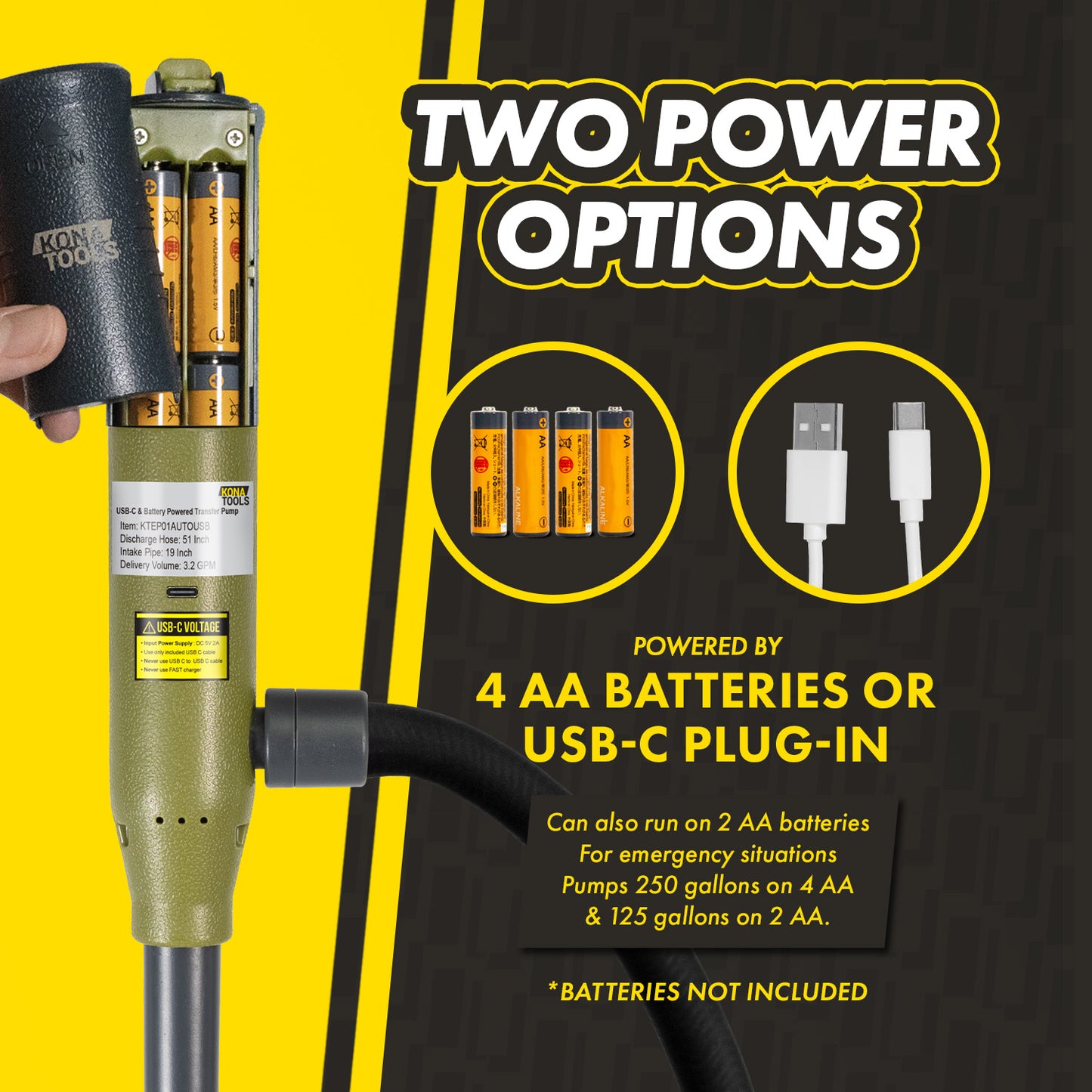 KTEP01AUTOUSB Auto Stop Transfer Pump: 3.2 GPM, Battery or USB-C Powered