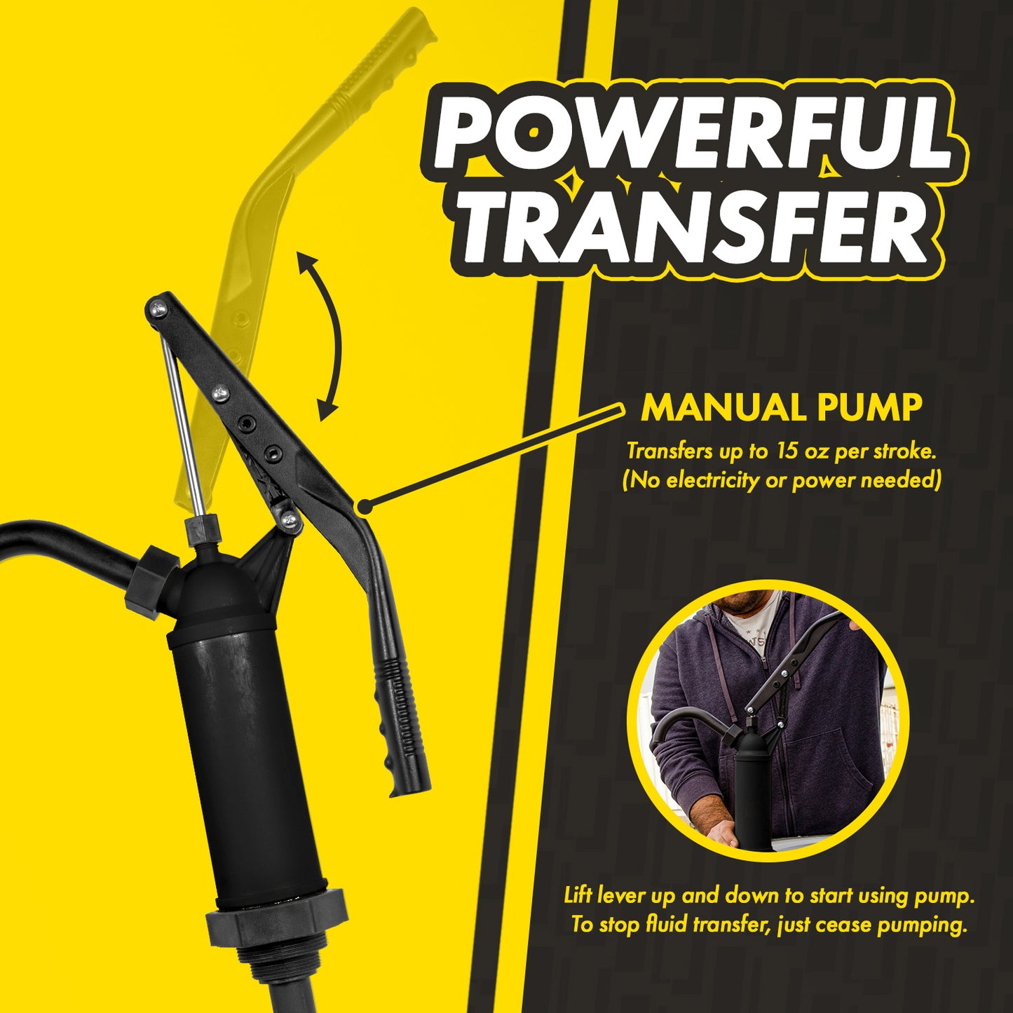 KTLV04 Lever Action Drum Pump: 3in 1 Flow Control, 35.5in Telescopic Tube, 15–55 Gallon