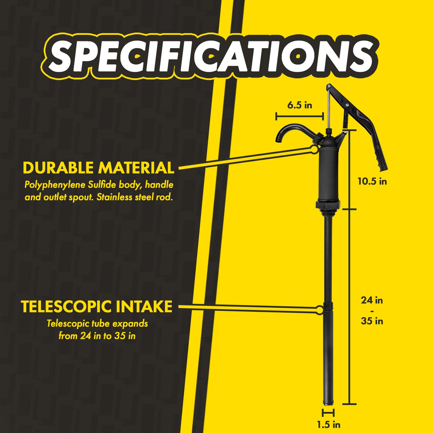 KTLV04 Lever Action Drum Pump: 3in 1 Flow Control, 35.5in Telescopic Tube, 15–55 Gallon