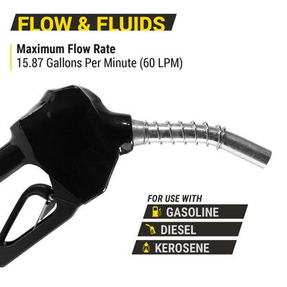 KTNZLB075C 3/4in NPT Automatic Fuel Nozzle: 15.87 GPM, Curved Spout