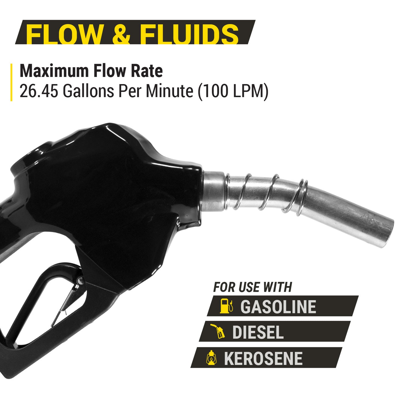 KTNZLB100C 1in NPT Automatic Fuel Nozzle: 26.45 GPM Curved Spout
