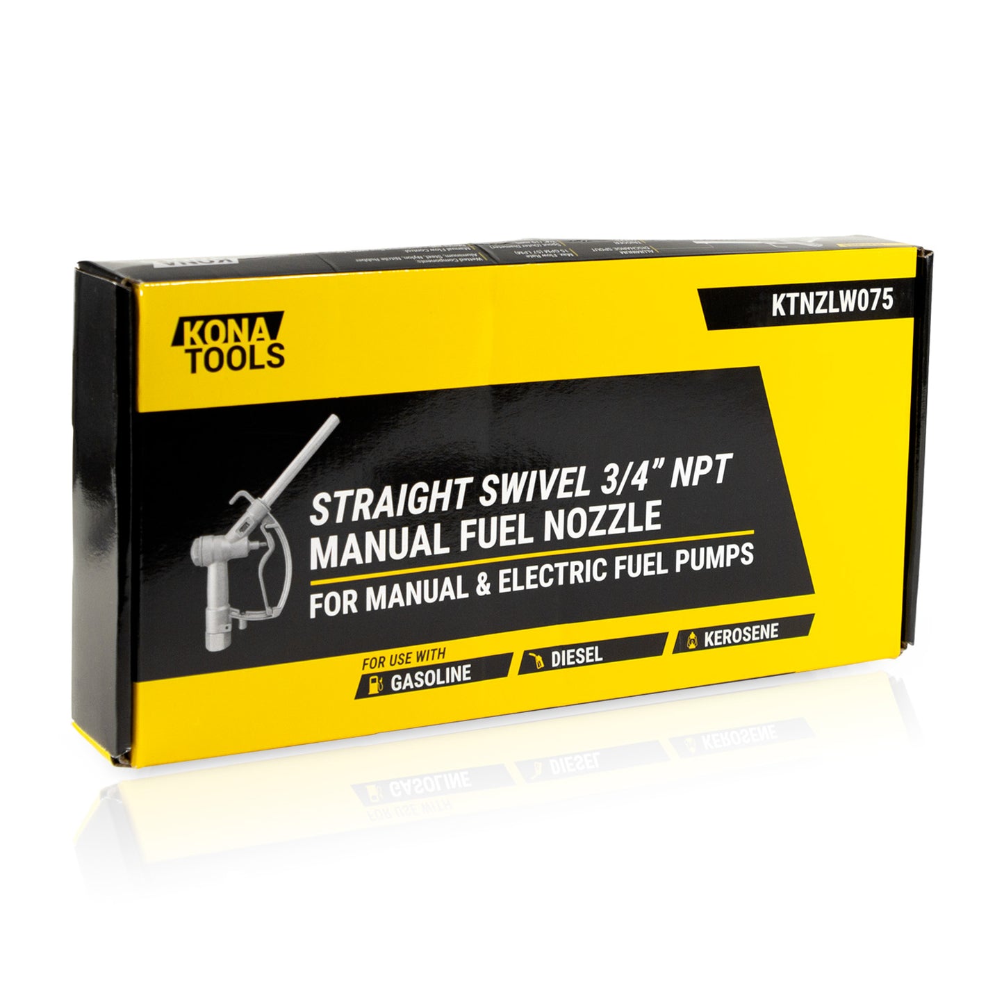 KTNZLW075 3/4in NPT Manual Fuel Nozzle: 15 GPM, 360 Degree Swivel, Straight Spout