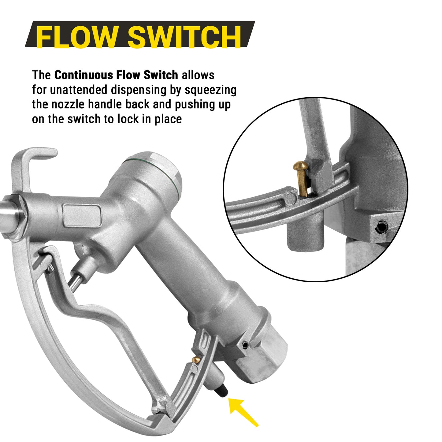 KTNZLW075 3/4in NPT Manual Fuel Nozzle: 15 GPM, 360 Degree Swivel, Straight Spout