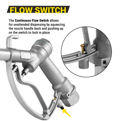 KTNZLW100 1in NPT Manual Fuel Nozzle: High-Flow 20 GPM Swivel Spout