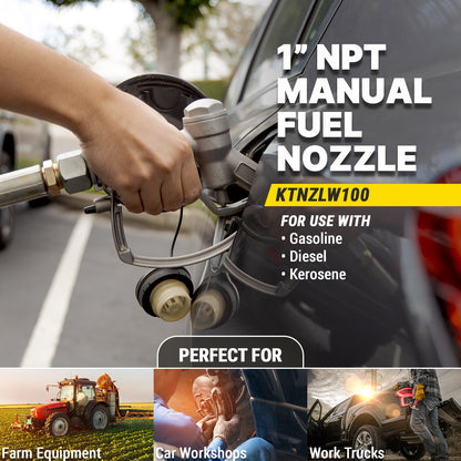 KTNZLW100 1in NPT Manual Fuel Nozzle: High-Flow 20 GPM Swivel Spout