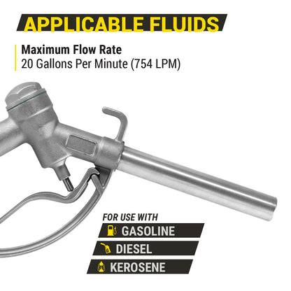 KTNZLW100 1in NPT Manual Fuel Nozzle: High-Flow 20 GPM Swivel Spout