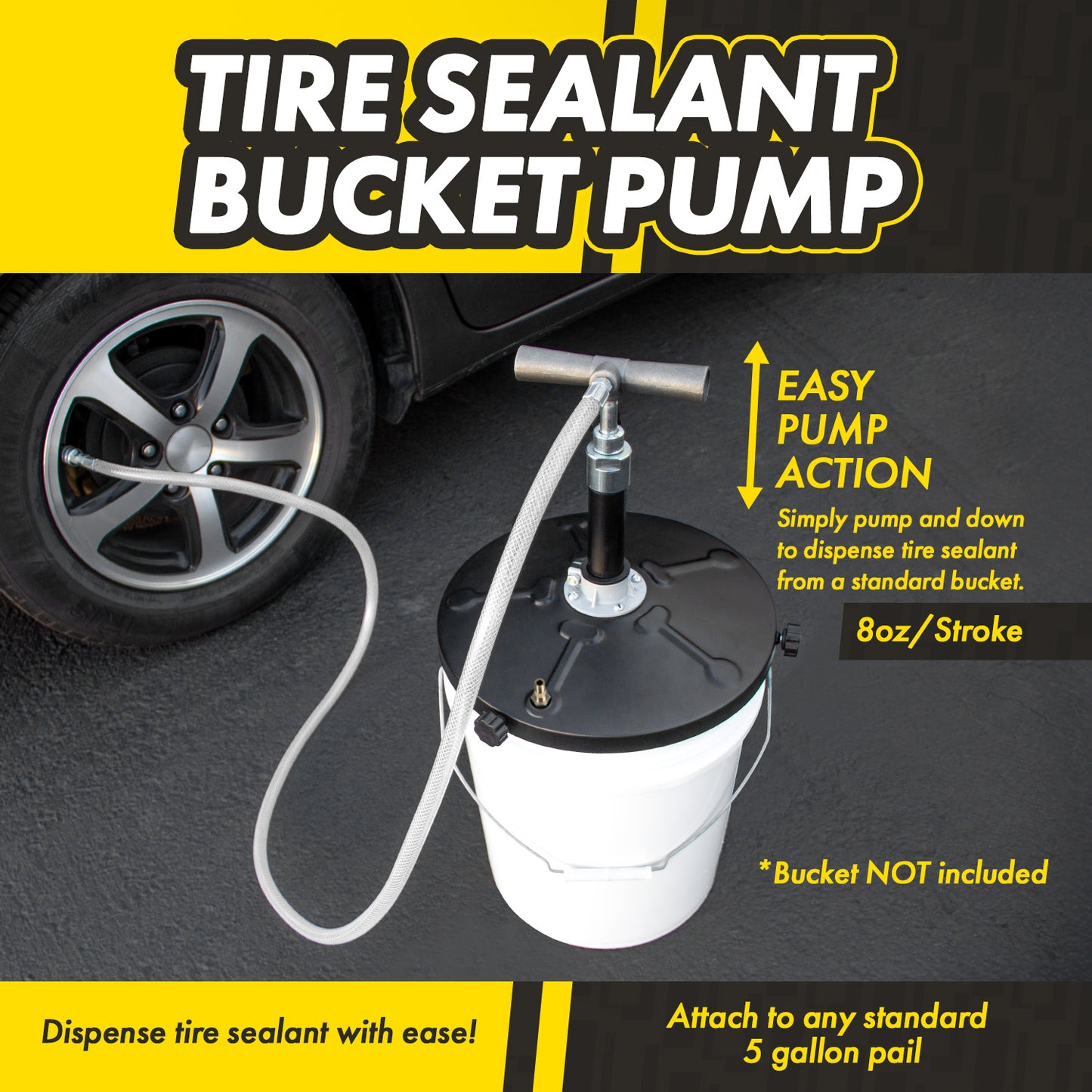 KTSE01 Manual Tire Sealant Bucket Pump: For 5–6.5 Gallon Drums with 5ft Hose
