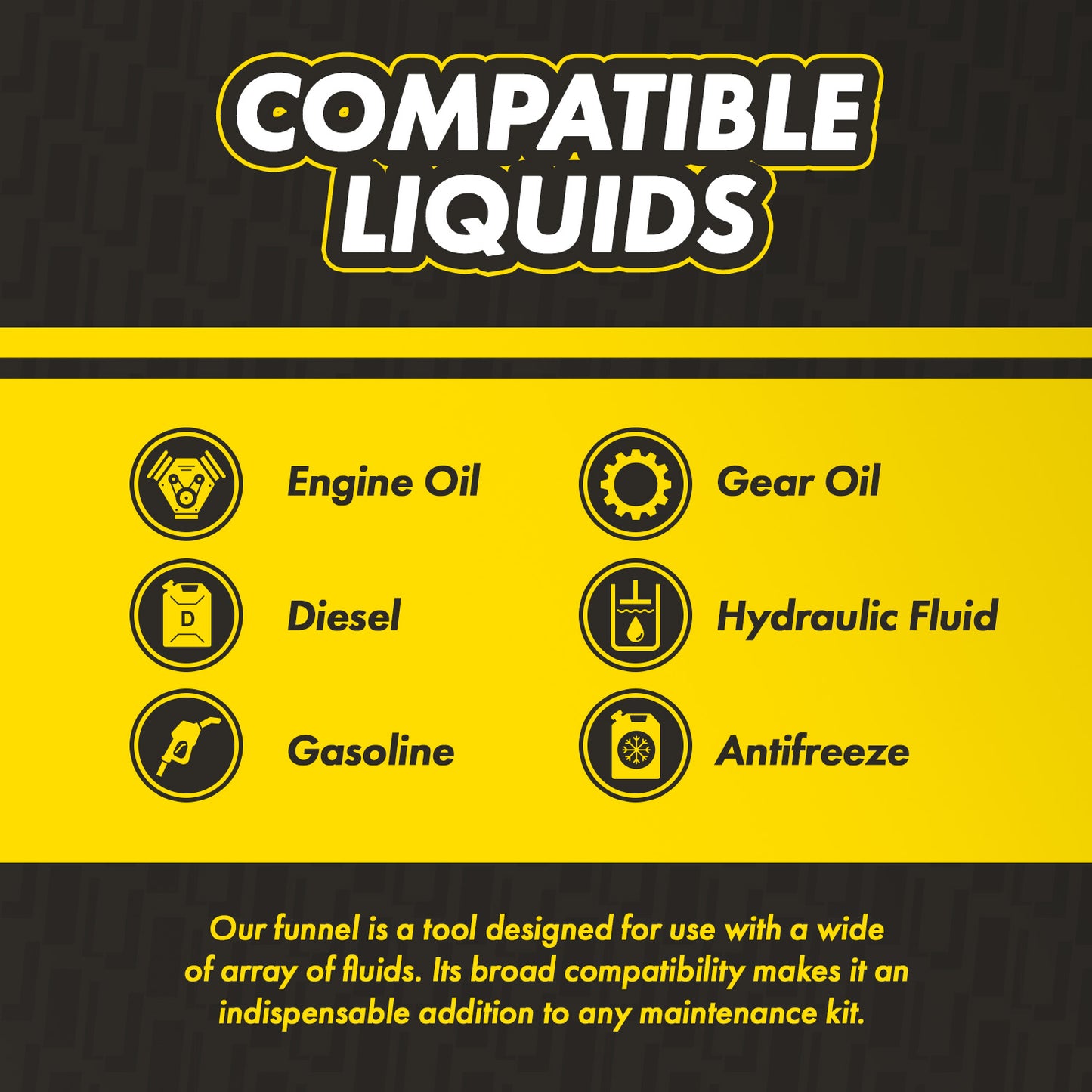 KTSF01 1 Quart Oil Funnel: Spill-Reducing with Ridged Spout for Engine Oil, Diesel & Coolant