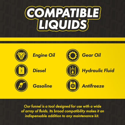 KTSF01 1 Quart Oil Funnel: Spill-Reducing with Ridged Spout for Engine Oil, Diesel & Coolant