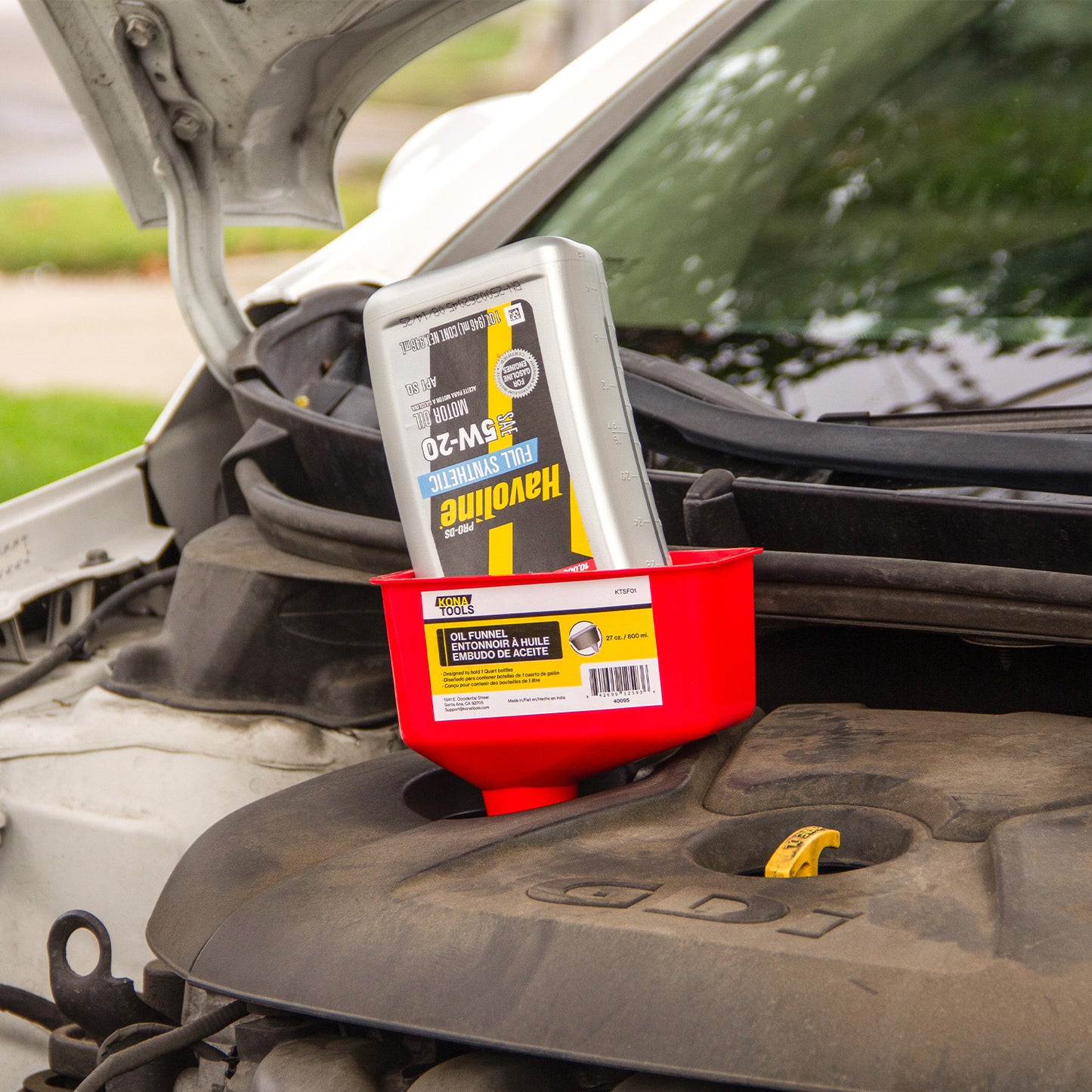 KTSF01 1 Quart Oil Funnel: Spill-Reducing with Ridged Spout for Engine Oil, Diesel & Coolant