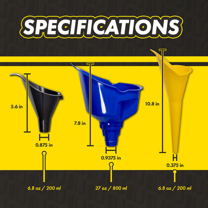 3-Piece Funnel Set: Multi-Size Nozzles for Oil & Fluids