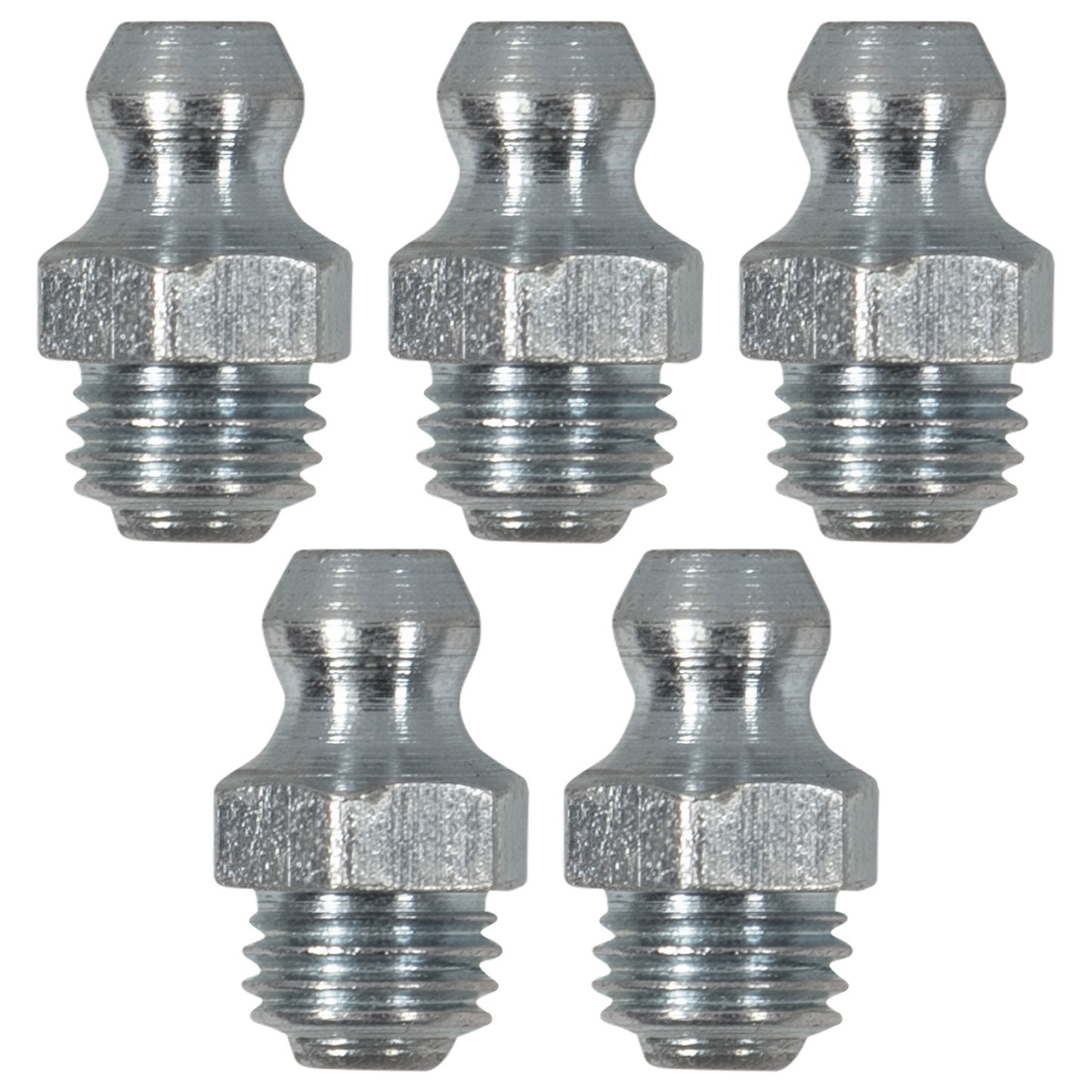 5/16in x 24 UNF Straight Grease Fittings: 1,000 PSI Max, Galvanized Steel (5-Pack)