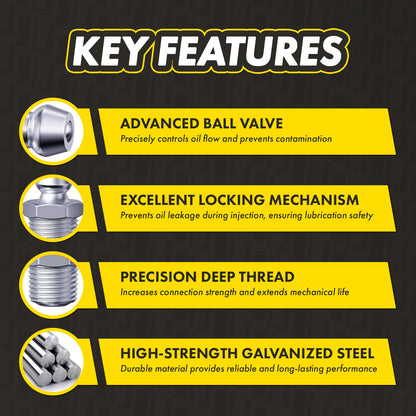 5/16in x 24 UNF Straight Grease Fittings: 1,000 PSI Max, Galvanized Steel (5-Pack)