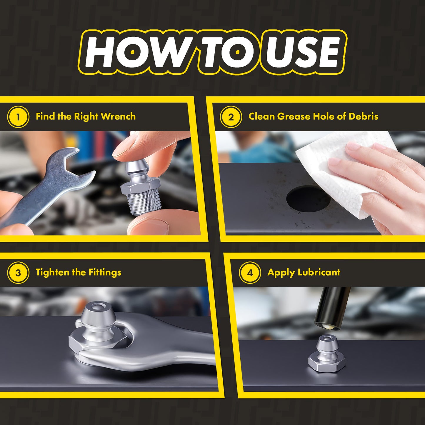 5/16in x 24 UNF Straight Grease Fittings: 1,000 PSI Max, Galvanized Steel (5-Pack)