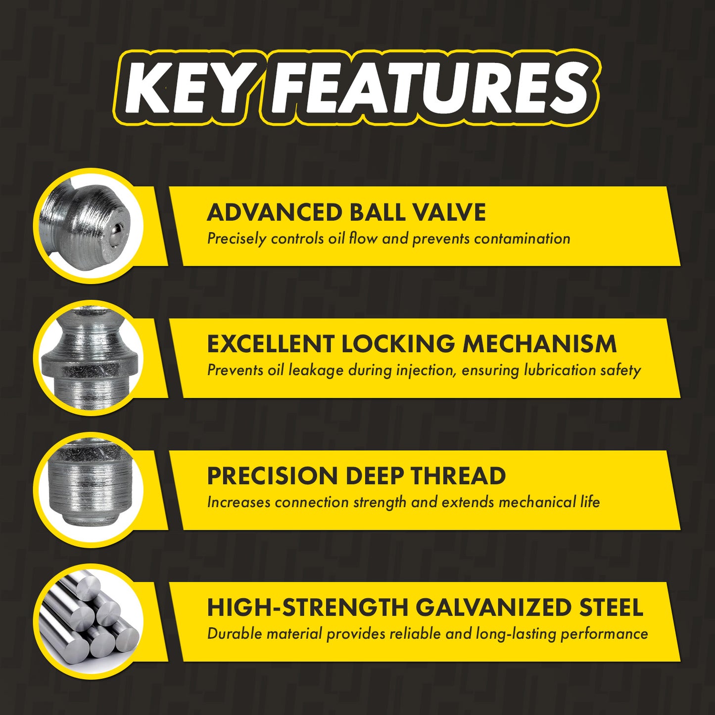 3/16in Drive-Type Grease Fittings: 1,000 PSI, Galvanized Steel (5-Pack)