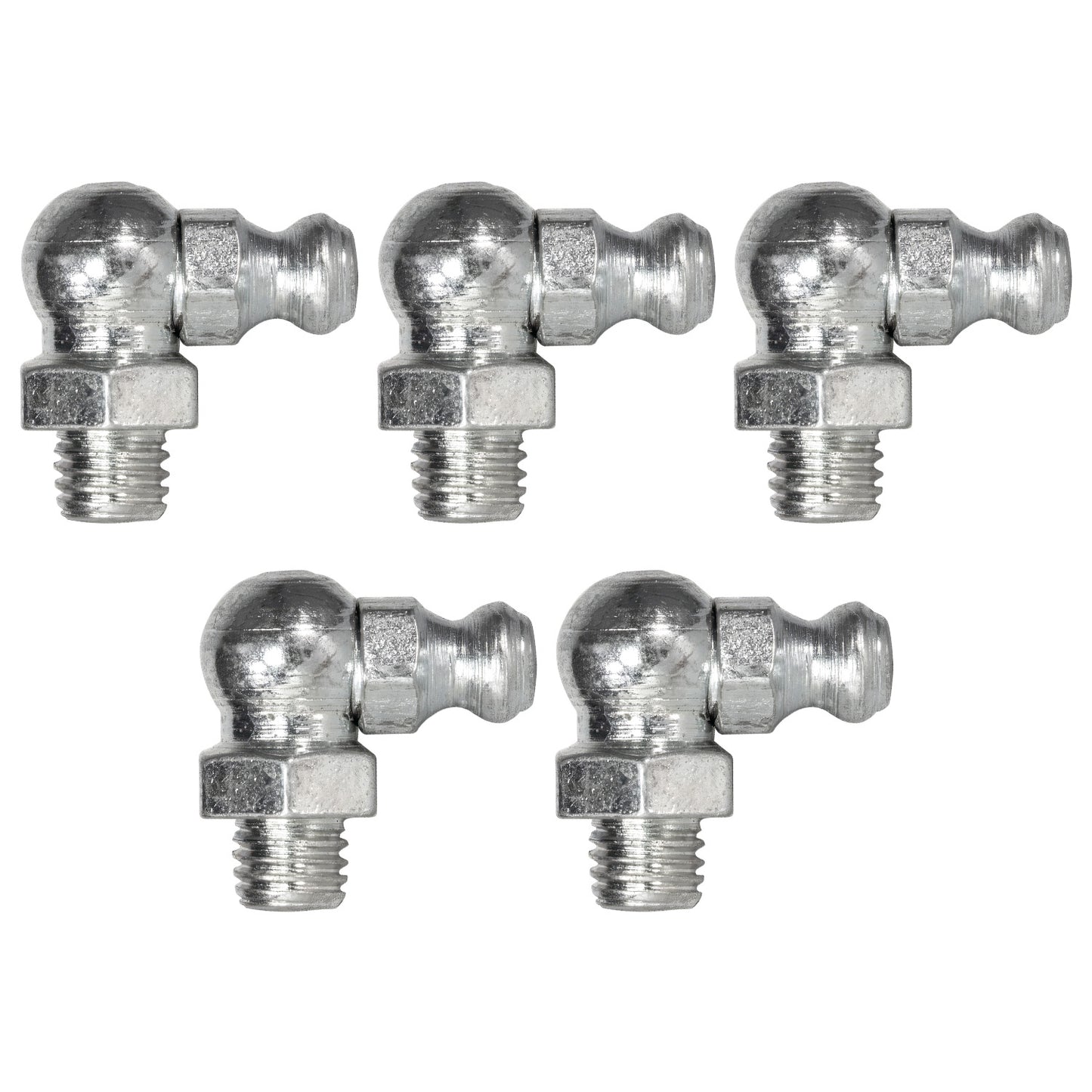 1/4in - 28 SAE 90 Degree Grease Fittings: 1,000 PSI, Galvanized Steel (5-Pack)