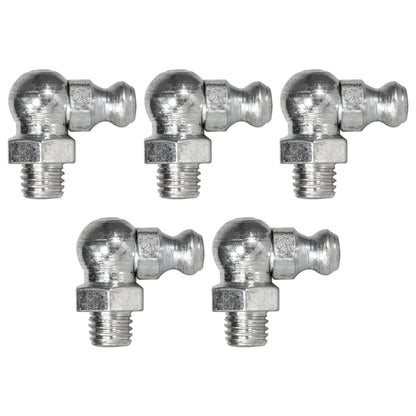 1/4in - 28 SAE 90 Degree Grease Fittings: 1,000 PSI, Galvanized Steel (5-Pack)