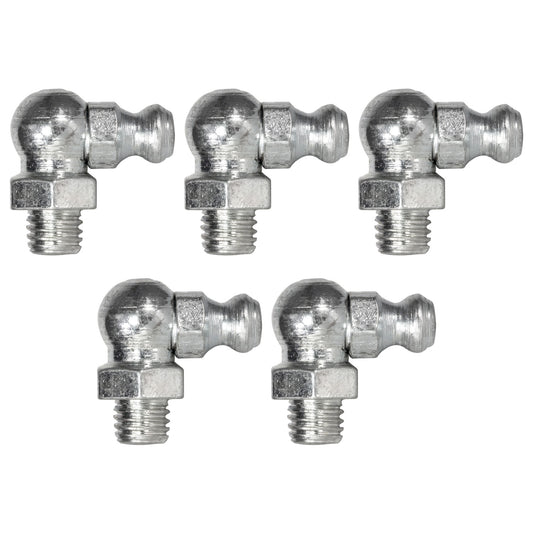 1/4in - 28 SAE 90 Degree Grease Fittings: 1,000 PSI, Galvanized Steel (5-Pack)