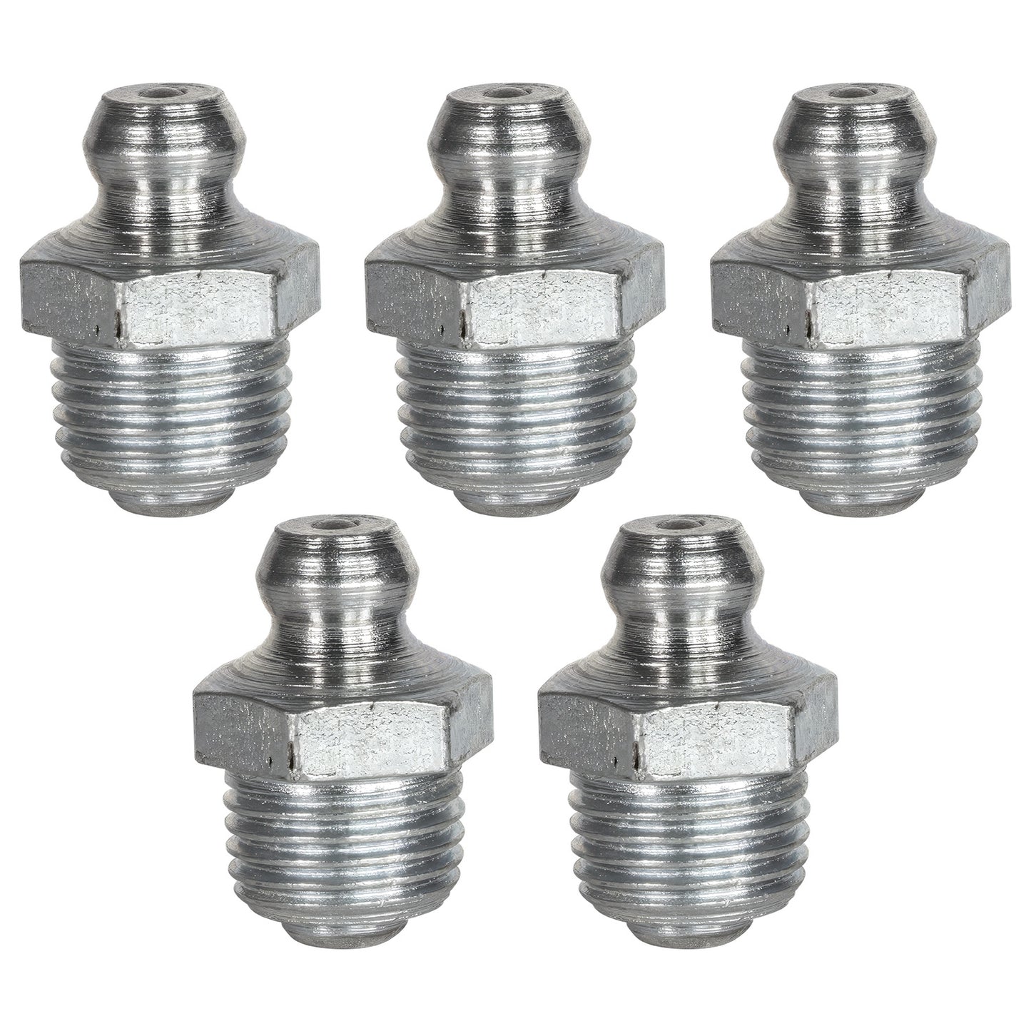 1/8in - 27 Straight Grease Fittings: 1,000 PSI, Galvanized Steel (5-Pack)