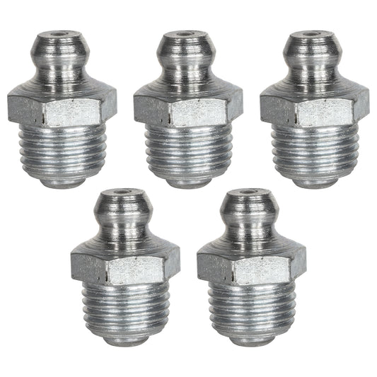 1/8in - 27 Straight Grease Fittings: 1,000 PSI, Galvanized Steel (5-Pack)