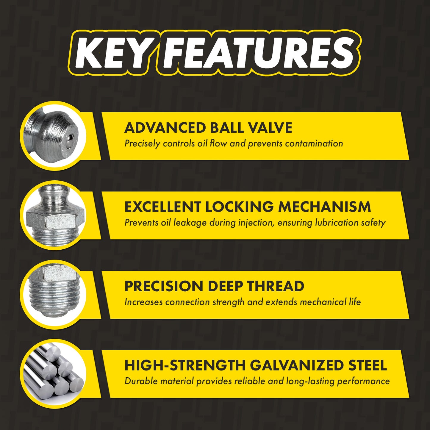 1/8in - 27 Straight Grease Fittings: 1,000 PSI, Galvanized Steel (5-Pack)