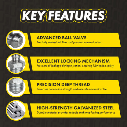 1/8in - 27 Straight Grease Fittings: 1,000 PSI, Galvanized Steel (5-Pack)