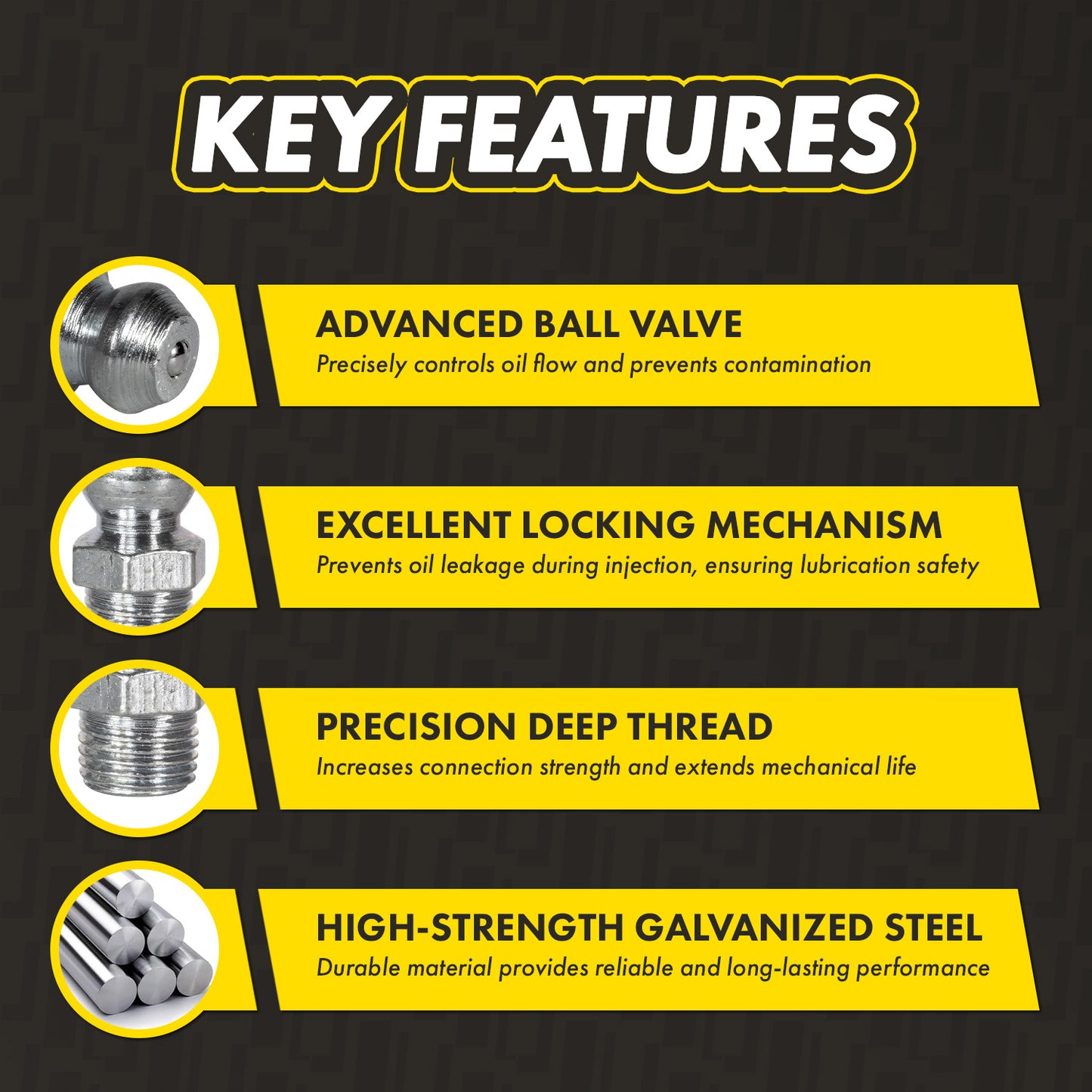 1/8in - 27 45 Degree Grease Fittings: 1,000 PSI, Ball Valve Design (5-Pack)