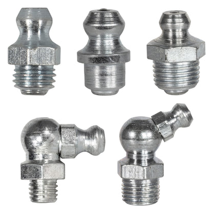 Grease Fitting Assortment Kit: Mixed Sizes & Angles, 1,000 PSI, Galvanized Steel (5-Pack)