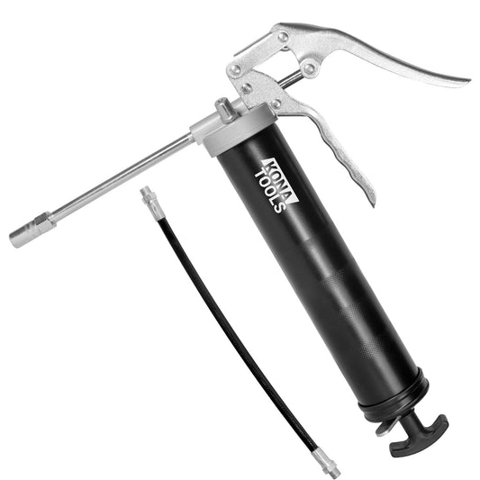 Pistol Type Grease Gun Kit: 5,500 PSI, 12in Nylon Hose, 14oz Cartridge Compatible