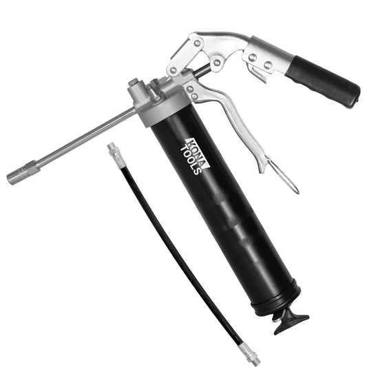 Extended Handle Pistol Grease Gun: Pro Heavy Duty, 7,000 PSI, 12in Nylon Hose Kit